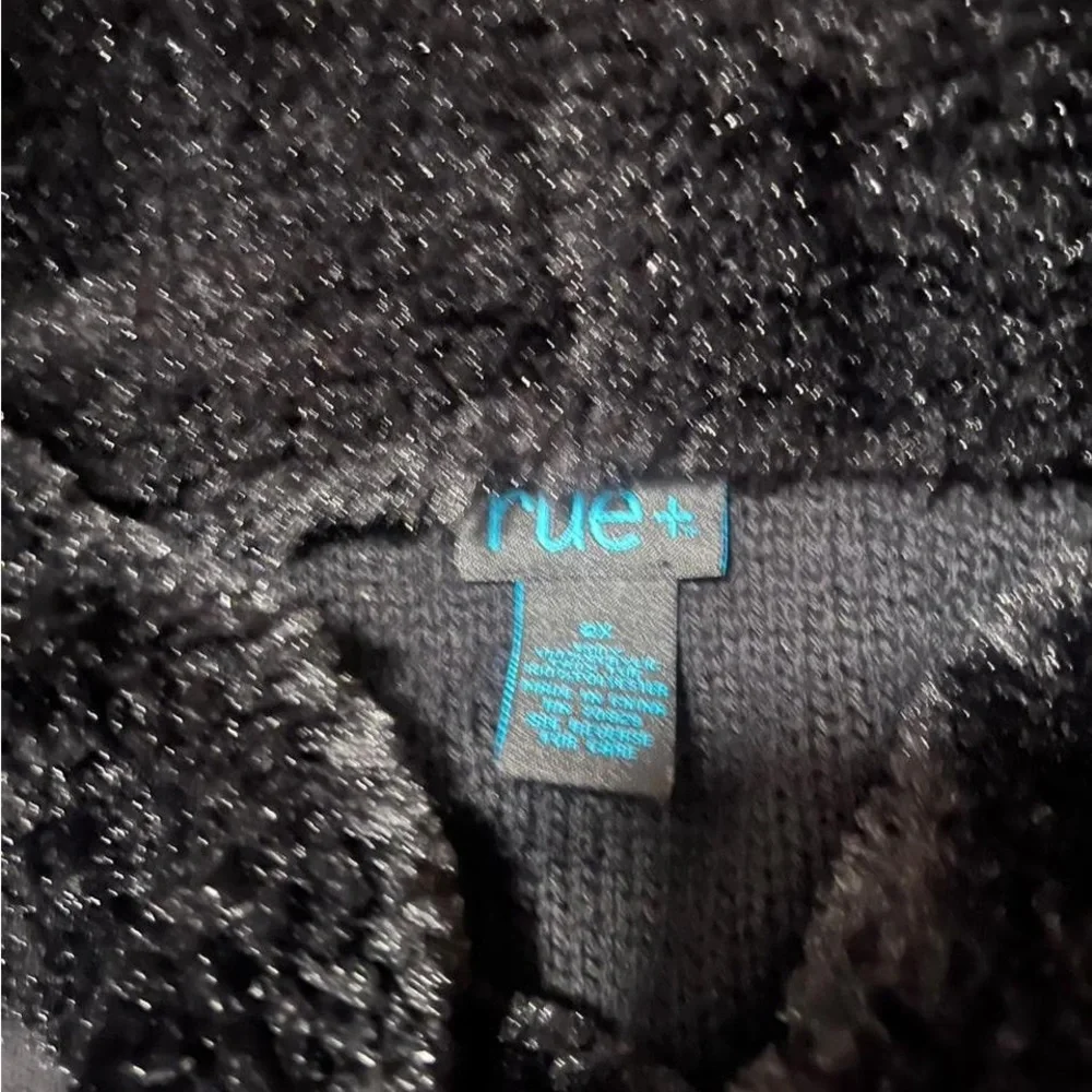 Rue21 Black Cardigan Sweater Women’s 3X Faux Fur Collar Open Front Cozy - Picture 4 of 5